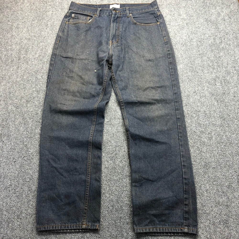 Baggy Mens Jeans W36 L32 Dark Wash Straight Leg Denim Blue Pants